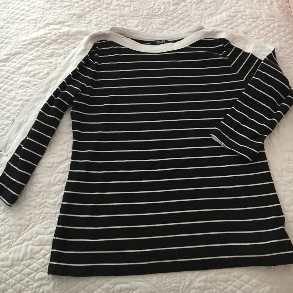 CHAPS Navy and white striped top